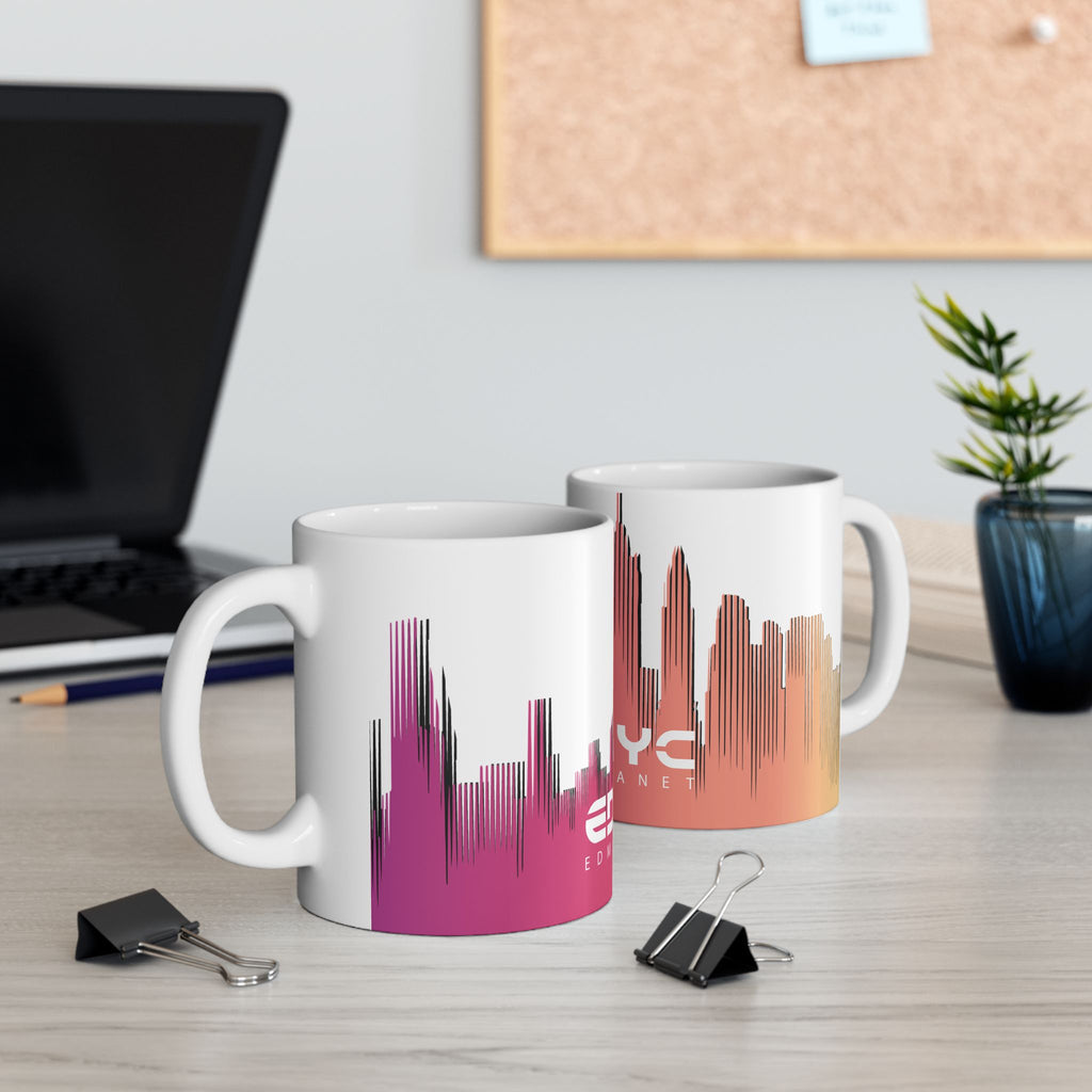 EDM NYC Skyline Ceramic Mug – Electronic Music Coffee Mug, NYC Cityscape Design (11oz, 15oz)
